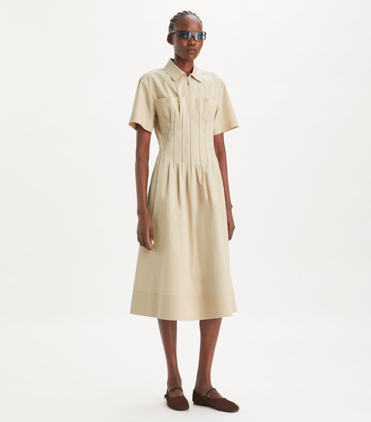 tory burch poplin pleat waist dress