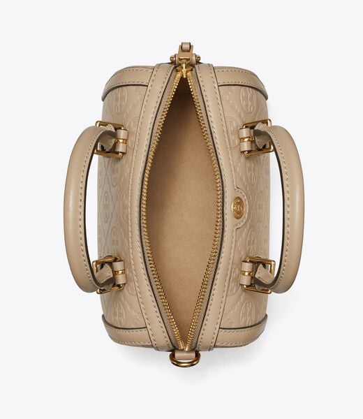 tory burch petite t monogram leather barrel bag