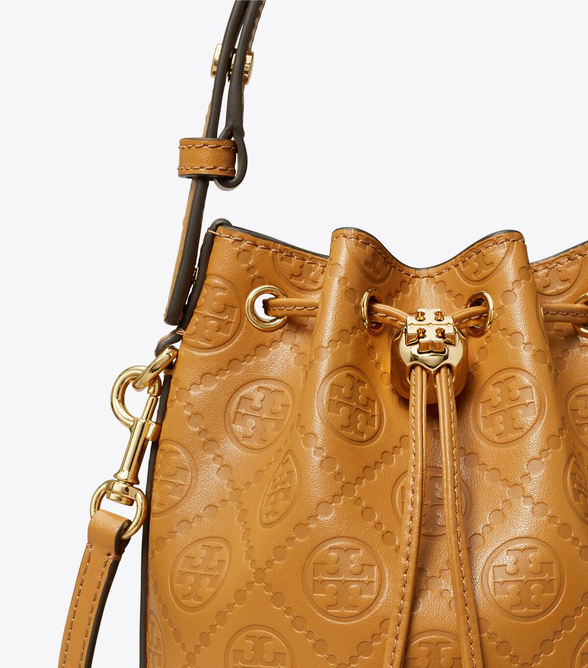 tory burch t monogram leather mini bucket bag