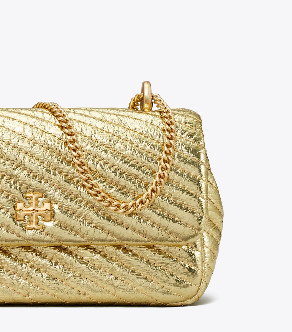 Mini Kira Metallic Moto Quilt Flap Bag, Gold Tory Burch KW