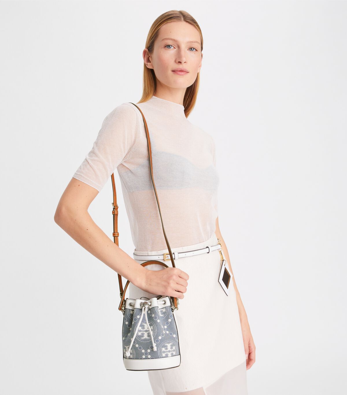 tory burch mini t monogram denim bucket bag