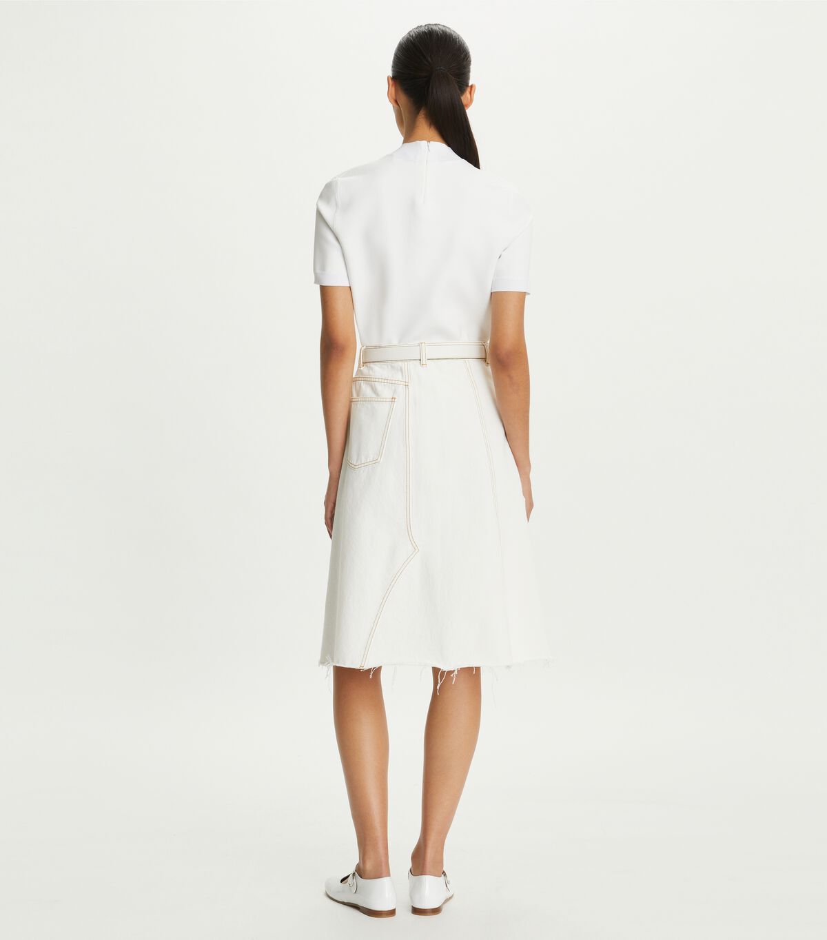 tory burch denim deconstructed skirt