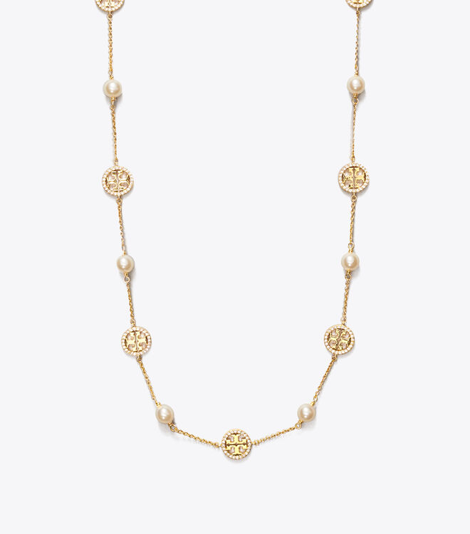 Crystal Pearl Logo Necklace | Accessories | Tory Burch