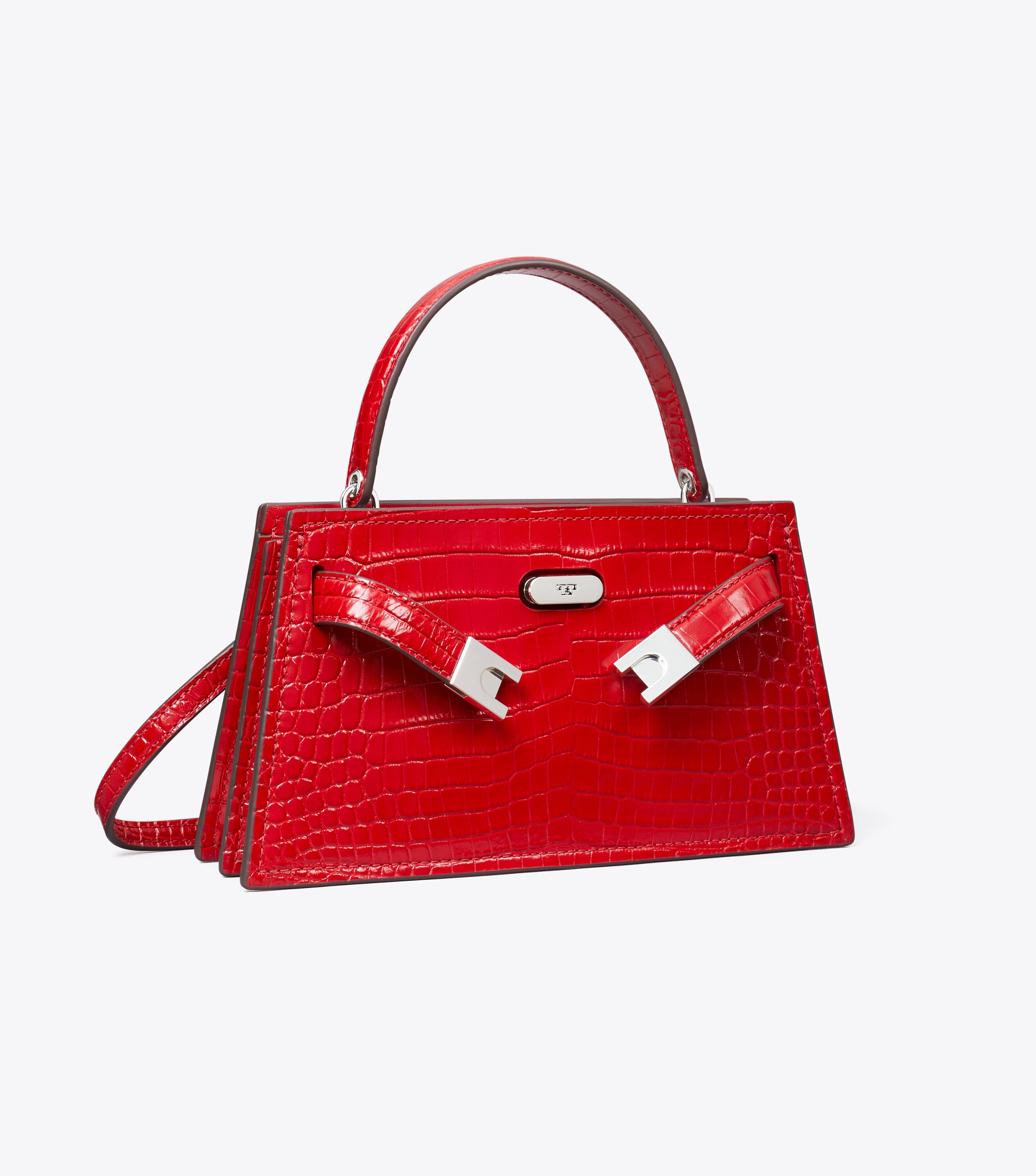 Mini Lee Radziwill Croc-Embossed Top-Handle Bag, Red Sky | Tory