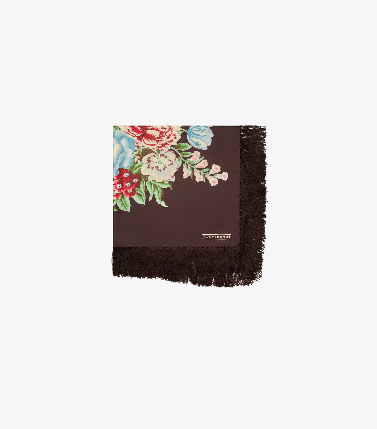tory burch وشاح مربع من الحرير الزهري