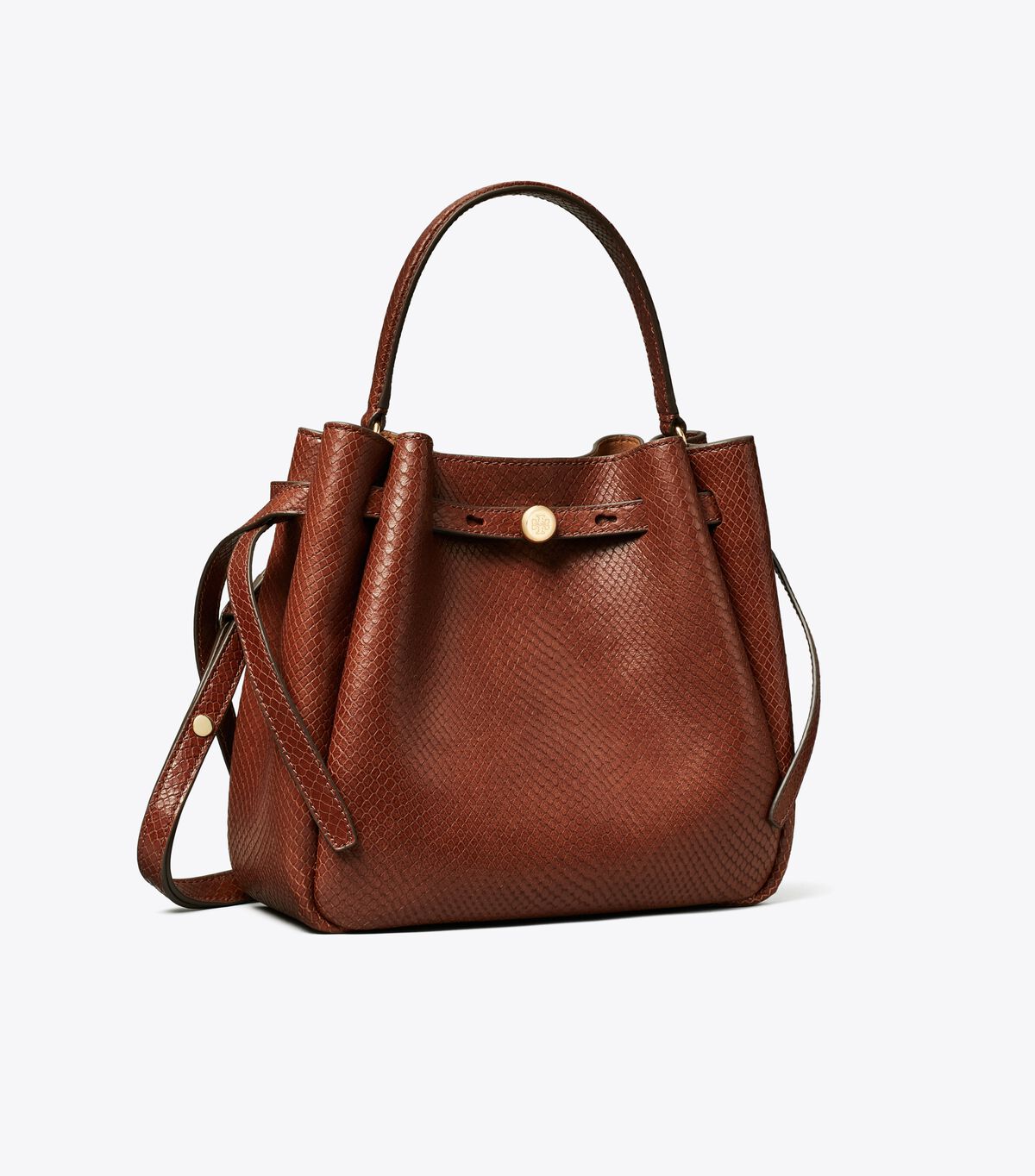 tory burch romy snake embossed bucket bag