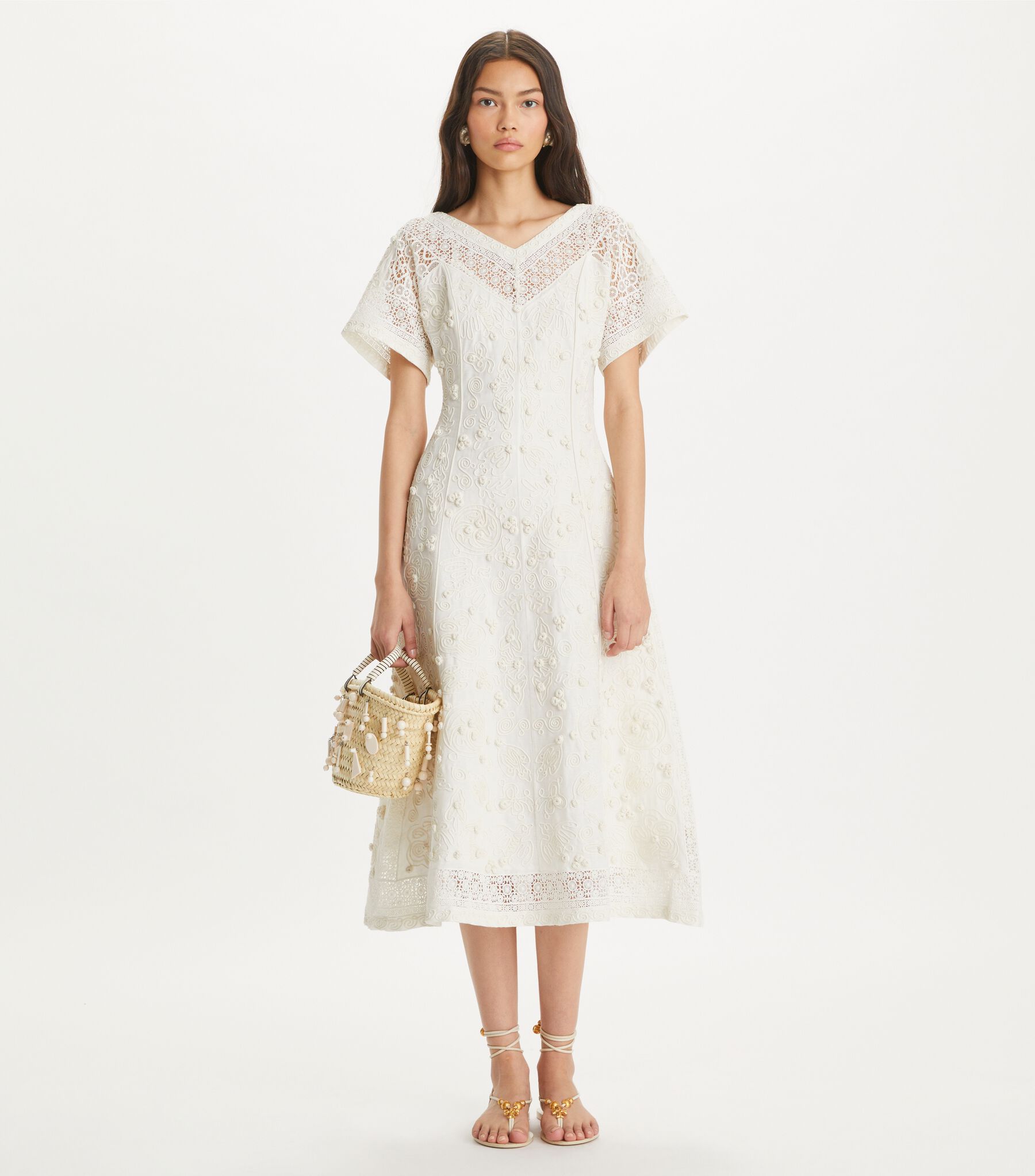 Embroidered Linen Dress, Natural Ivory | Tory Burch KW
