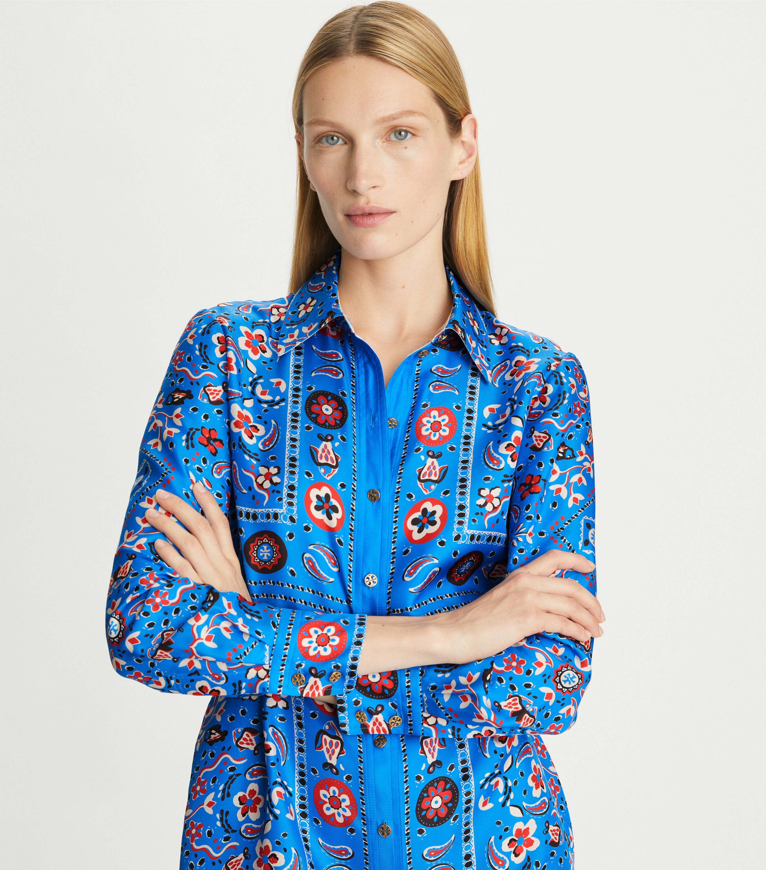 Printed Silk Shirtdress, Cobalt Blue Pisces Dream | Tory Burch KW