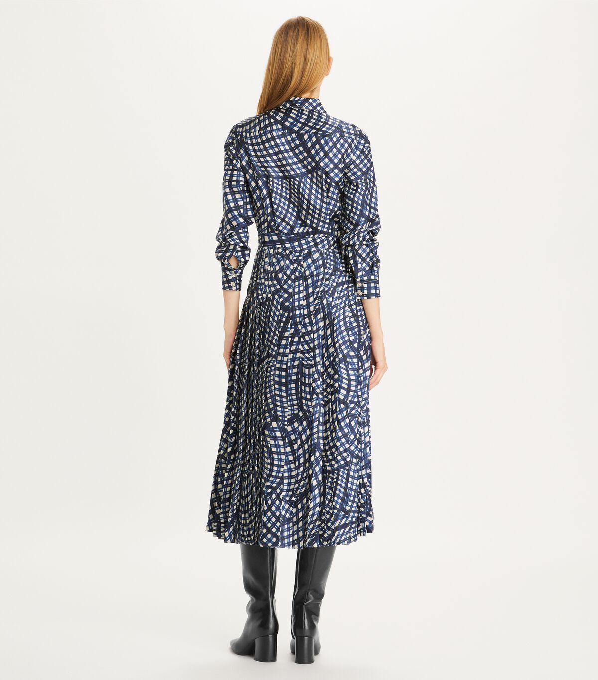 tory burch printed pleated silk twill dress