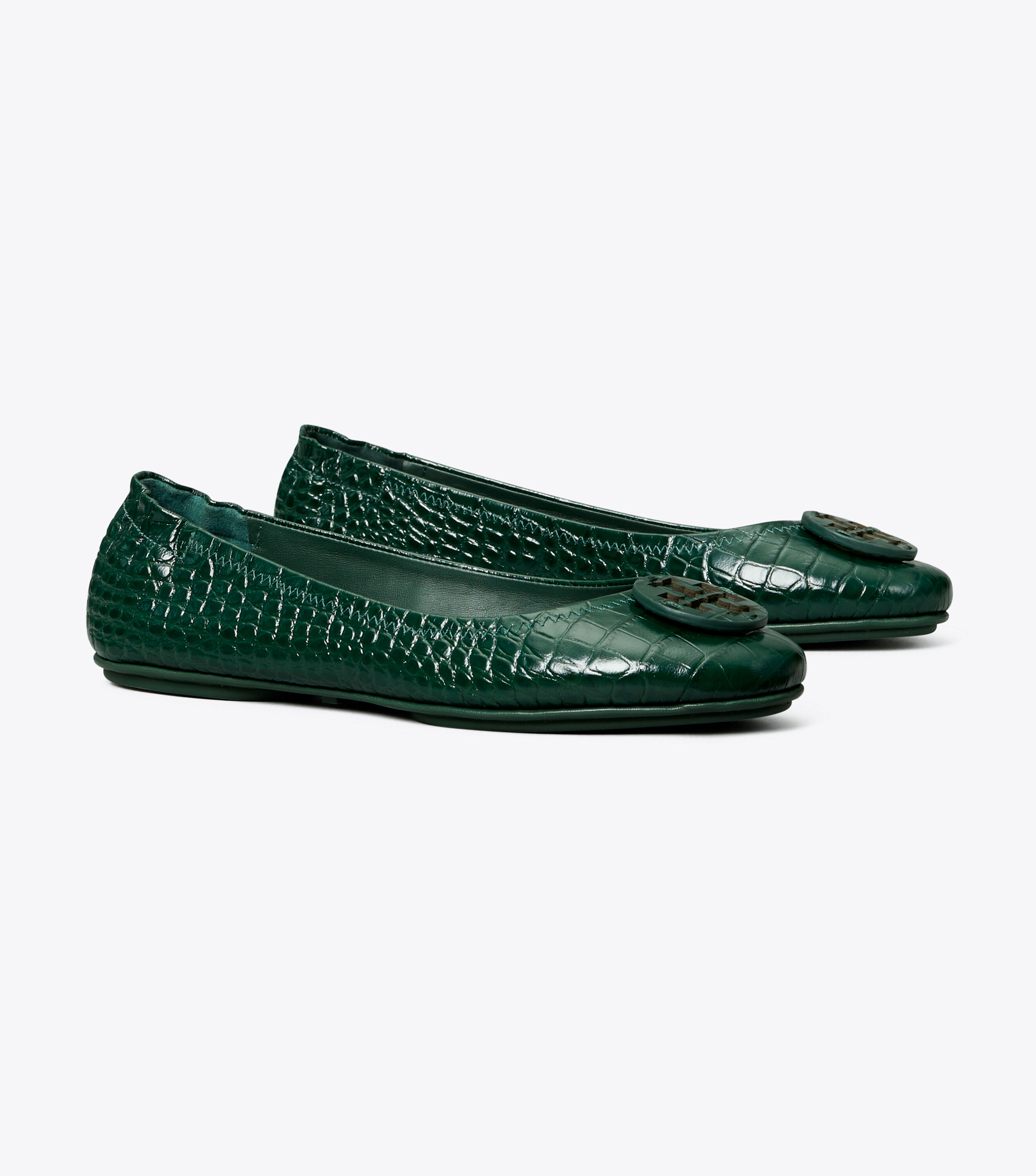 Minnie Travel Ballet Flat Embossed Leather Shoes Tory Burch
