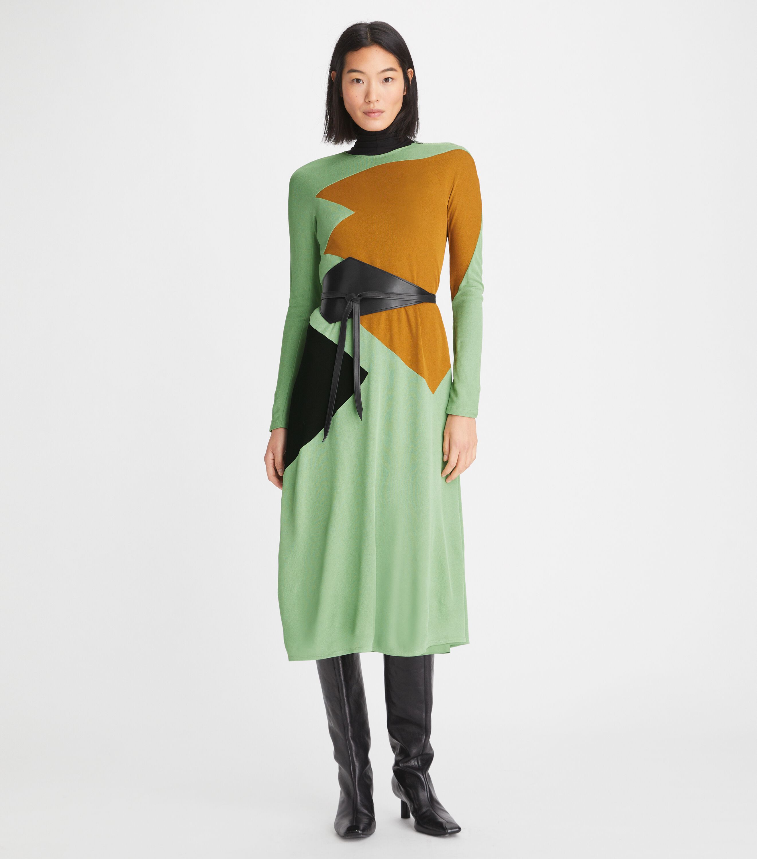 Colorblock Honeycomb Jersey Dress, Light Green Viridian | Tory Burch KW