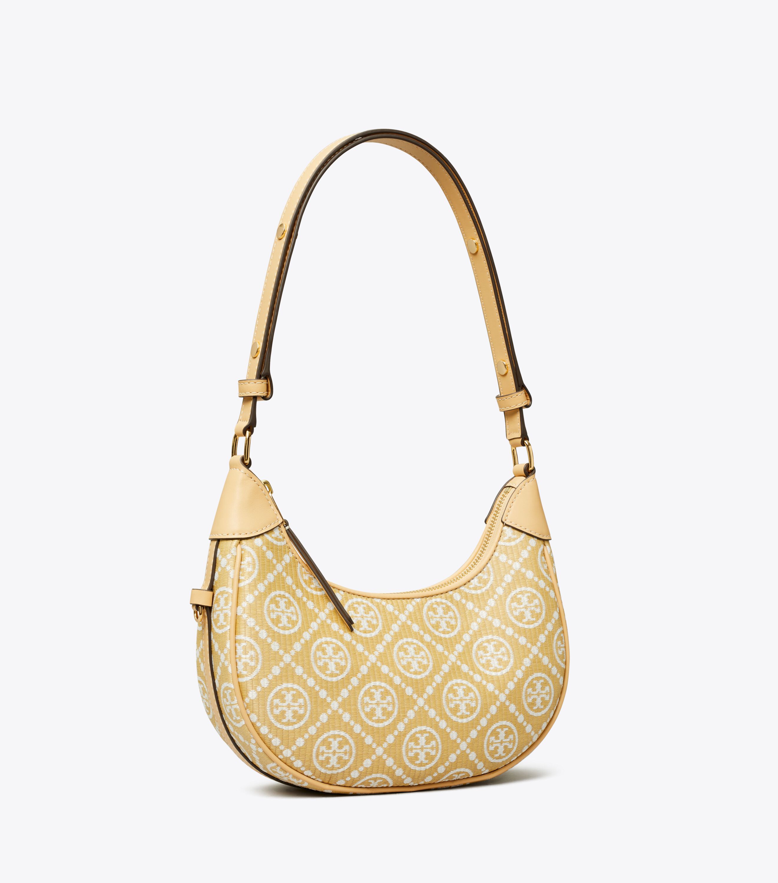 T Monogram Raffia Crescent Bag, Natural | Tory Burch KW