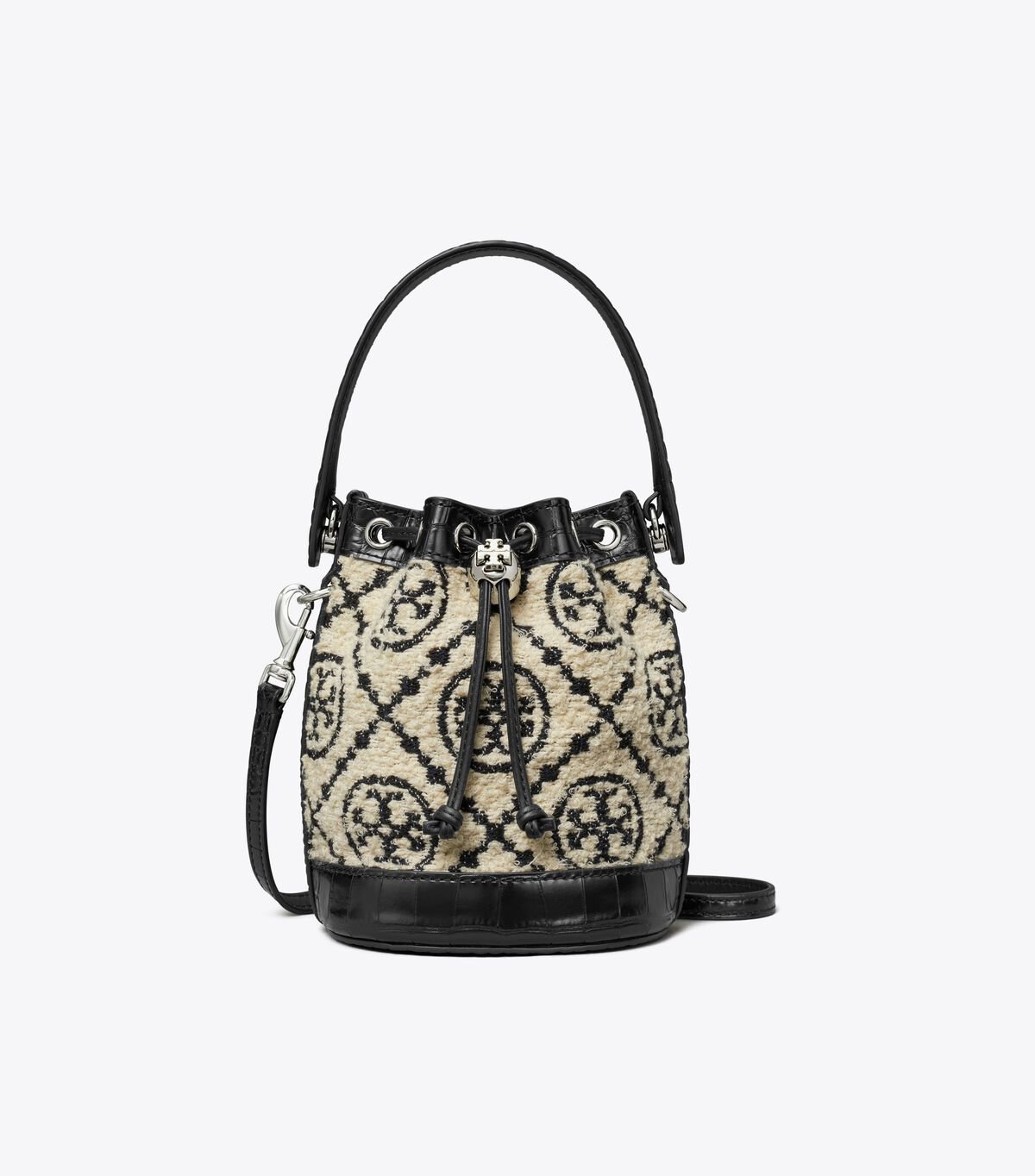 tory burch t monogram boucl mini bucket bag